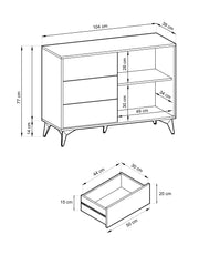 Rysunek techniczny komody Does KSZ.EC104 z wymiarami.