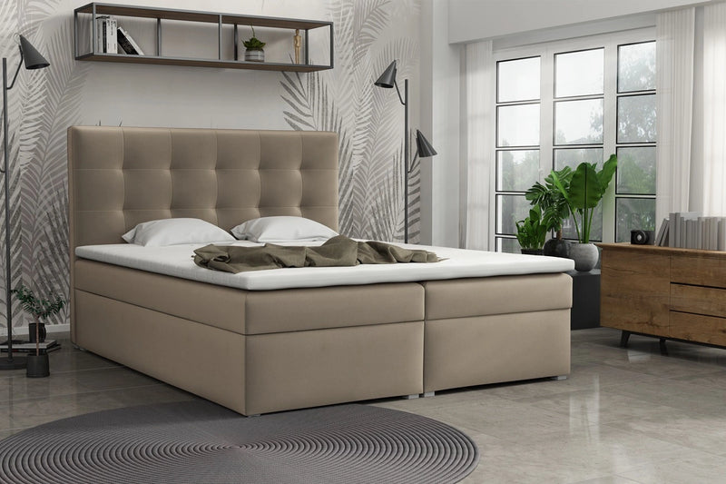 Beżowe łóżko kontynentalnej w modnej sypialni!