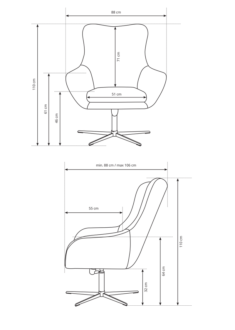 Wymiary fotela obrotowego Etos