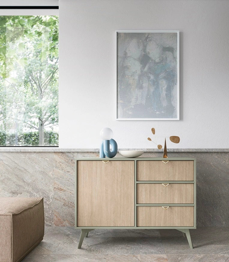 Komoda Flow JP106 w nowoczesnej aranżacji wnętrza, pod oknem z obrazem