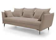 Beżowa sofa z poduszkami i pojemnikiem na pościel