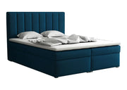 Granatowe łózko panelowe z pojemnikiem i dwoma materacami