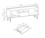Stolik pod telewizor Helios - czerń połączona ze złotem z wymiarami.