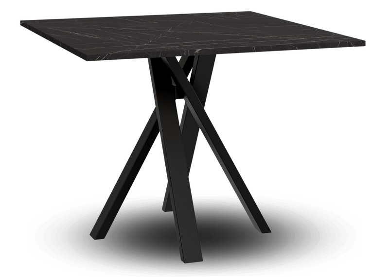 Kwadratowy stół z blatem w kolorze ciemnego marmuru