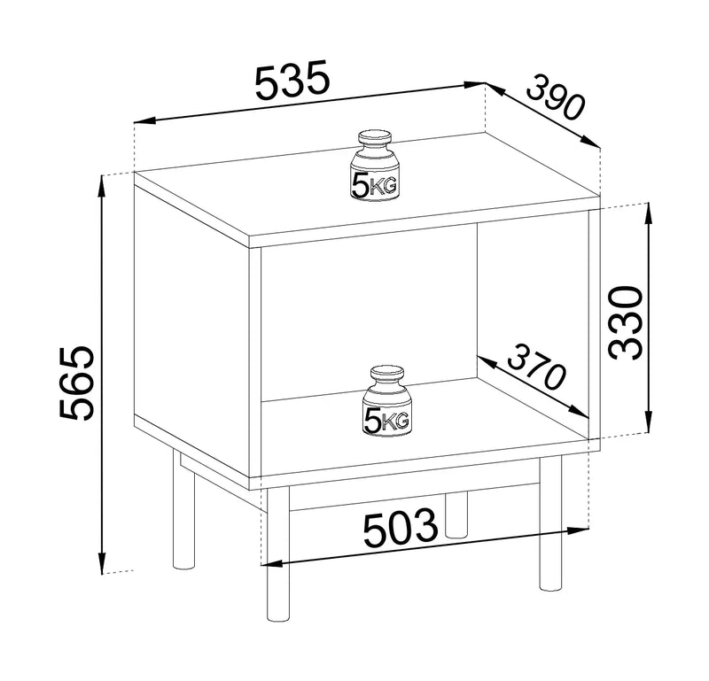Kaszmirowy stolik nocny z wymiarami