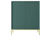 Turkusowa komoda na złotych, metalowych nóżach