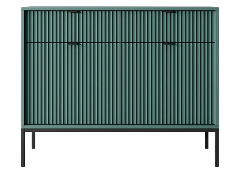 Zielona komoda z eleganckimi czarnymi dodatkami!