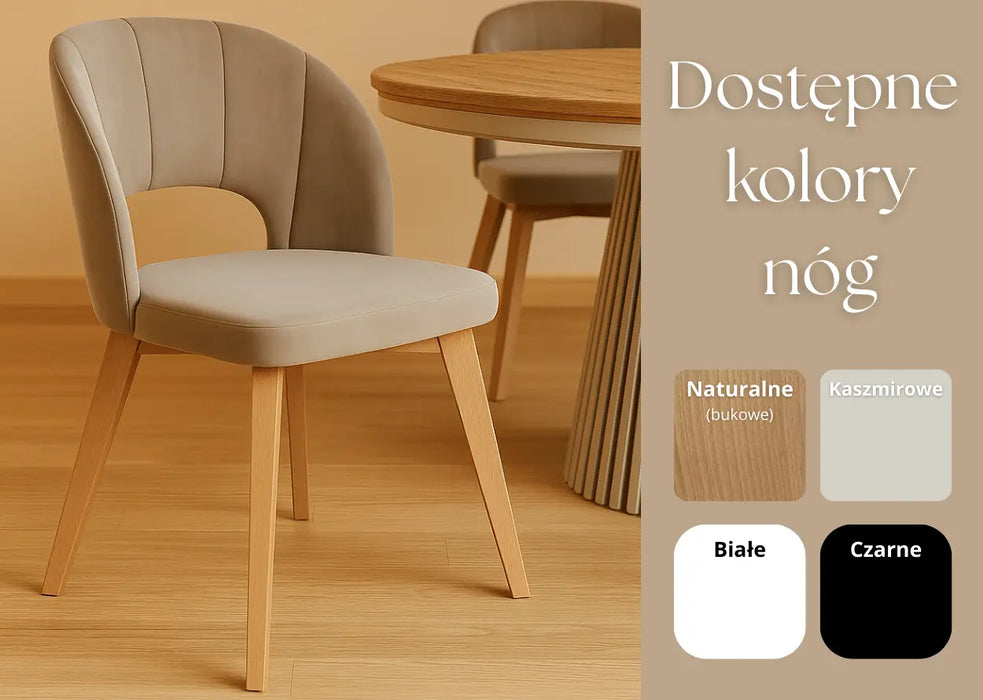 Krzesło Amber – dostępne w czterech kolorach nóg oraz kilku kolorach tapicerki