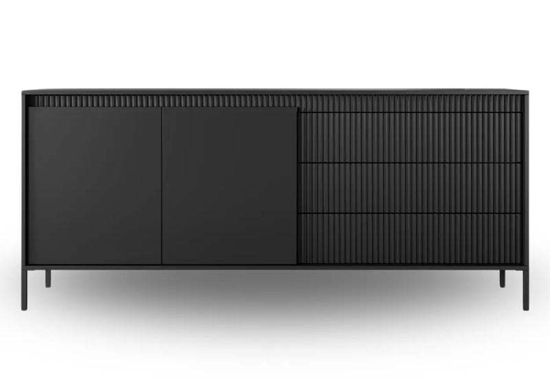 Tania duża komoda z szufladami i półkami Skye w kolorze czarnym