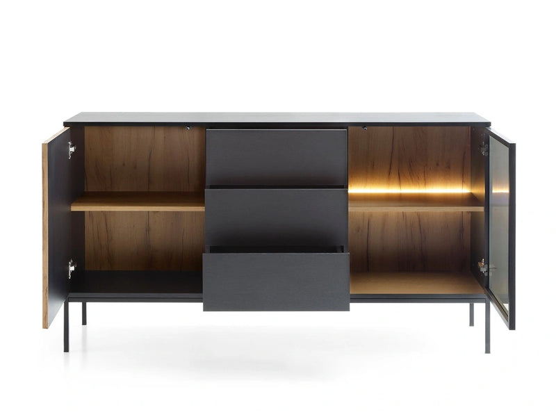 Komoda Solar K.CD154 z otwartymi drzwiami, ukazująca pojemne półki i szuflady wewnętrzne