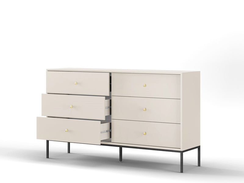 Beżowa komoda z szufladami Monolith KS.154 z otwartymi szufladami