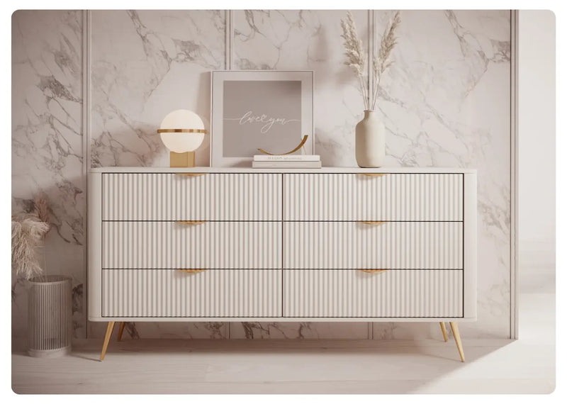 Komoda Lisse Typ B – elegancka komoda z ryflowanymi frontami, 6 szuflad