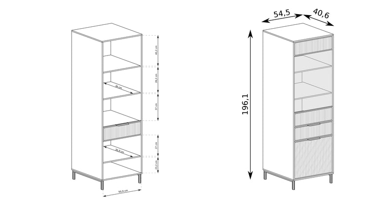 Wysoka witryna z wymiarami