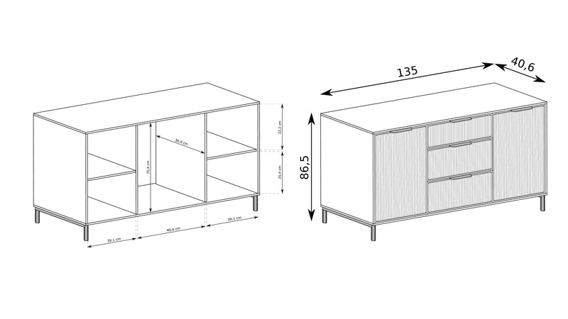Mała komoda z szufladami i szafkami w kolorze kaszmir wymiary