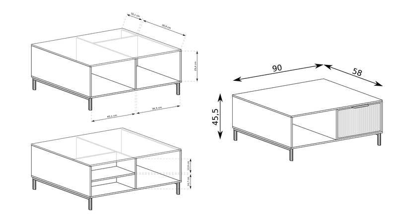 Ława do salonu z szufladą w kolorze Indigo z wymiarami