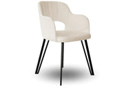 Kremowe krzesło z takniny bukli na metalowych nogach