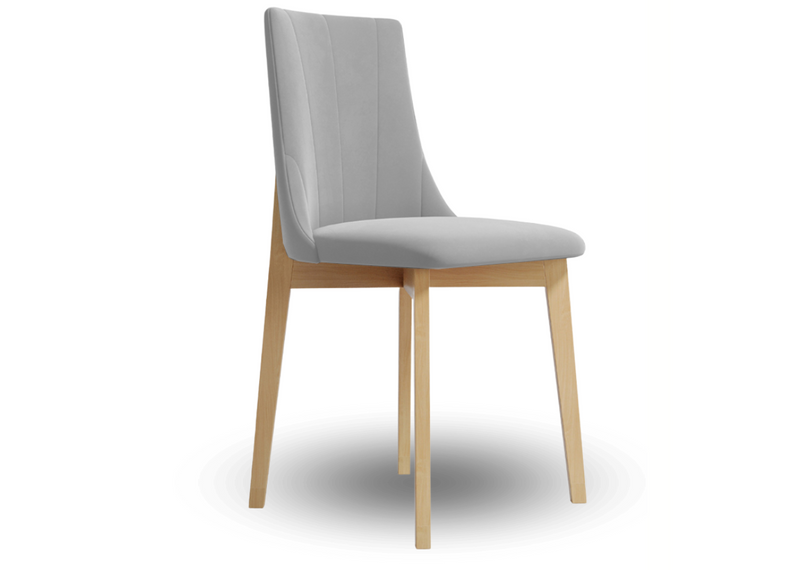 Jasno szare krzesło z wysokim oparciem na bukowych nogach!