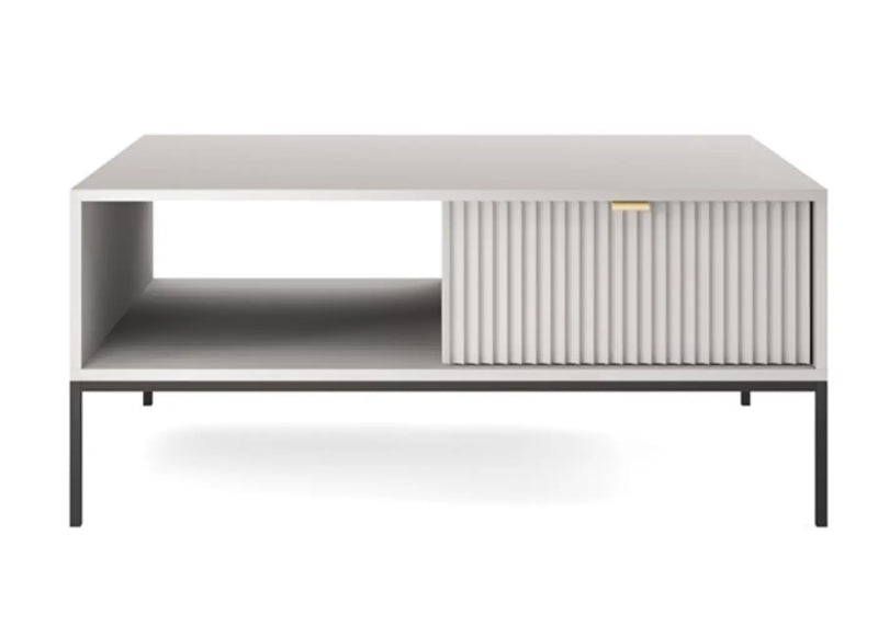 Szary stolik kawowy z dwoma szufladami