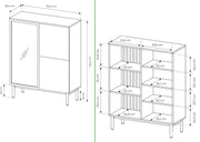 Niska witryna do salonu Lark z oświetleniem LED z wymiarami