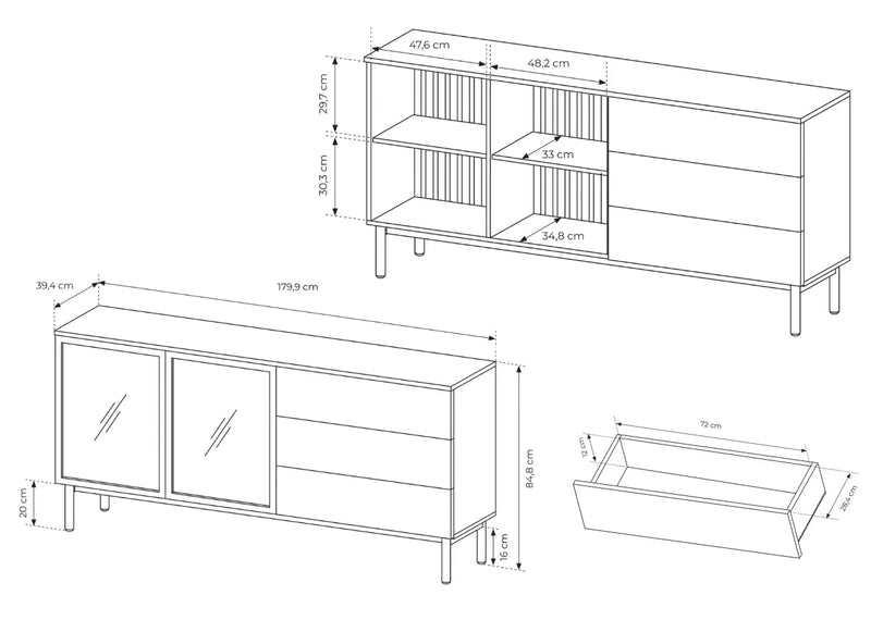 Duża komoda z oświetleniem led i wysoką jakością - Lark z wymiarami
