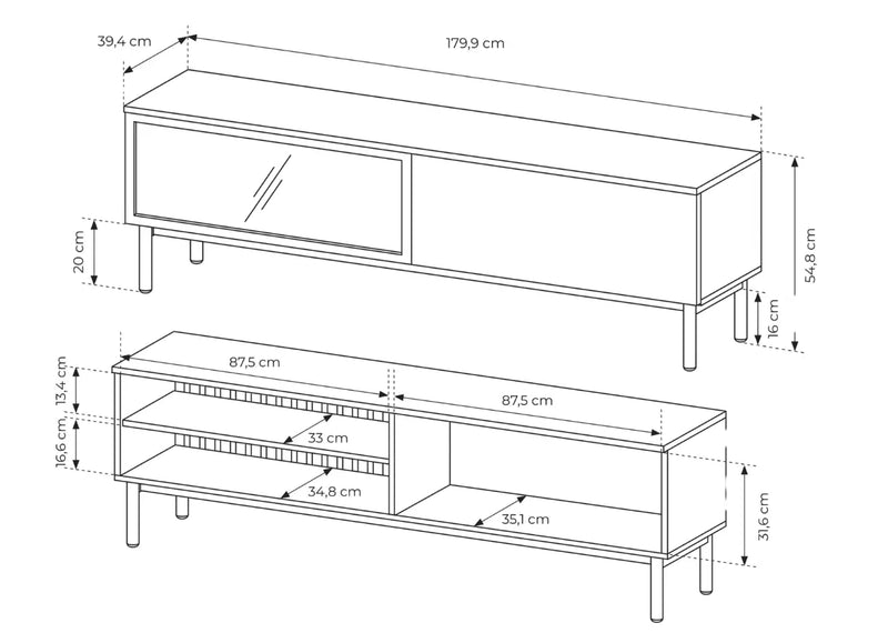 Duża szafka RTV z LED i lamelami - Lark z wymiarami