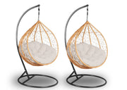 Zestaw foteli wiszących Lavente 1+1 w naturalnym kolorze na czarnym stelażu