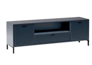 Stolik rtv w kolorze głębokiego granatu na metalowych nóżach