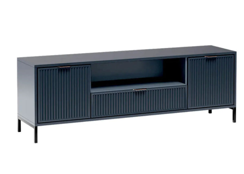 Stolik rtv w kolorze głębokiego granatu na metalowych nóżach