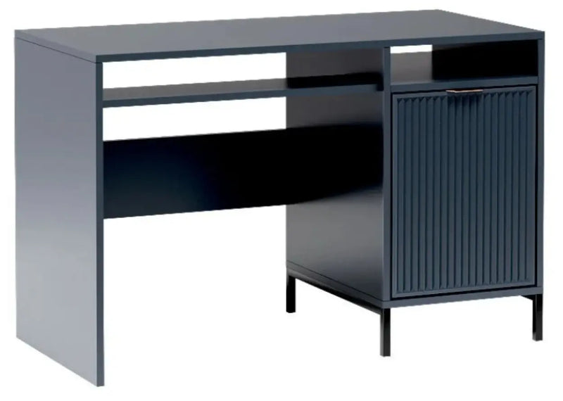 Biurko z szafką i półką na klawiaturę w kolorze granatowym