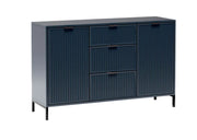 Ryflowana komoda w kolorze głębokiego granatu na nóżkach