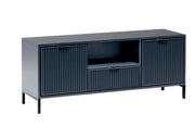 Granatowy stolik rtv na złotych nogach