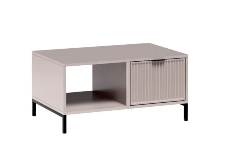 Kaszmirowa ława do salonu na metalowych nóżkach