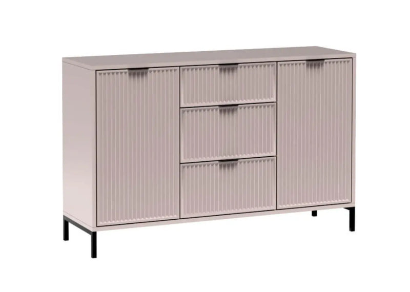 Modna komoda z ryflowanym frontem w kolorze kaszmirowym