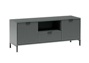 Zielony stolik rtv z czarnymi dodatkami