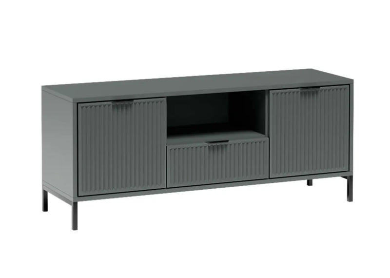 Zielony stolik rtv z czarnymi dodatkami