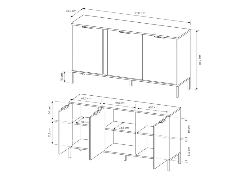 Komoda Lilah w antracytowym kolorze z wymiarami