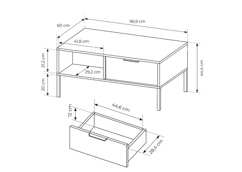 Antracytowy stolik kawowy do salonu z wymiarami