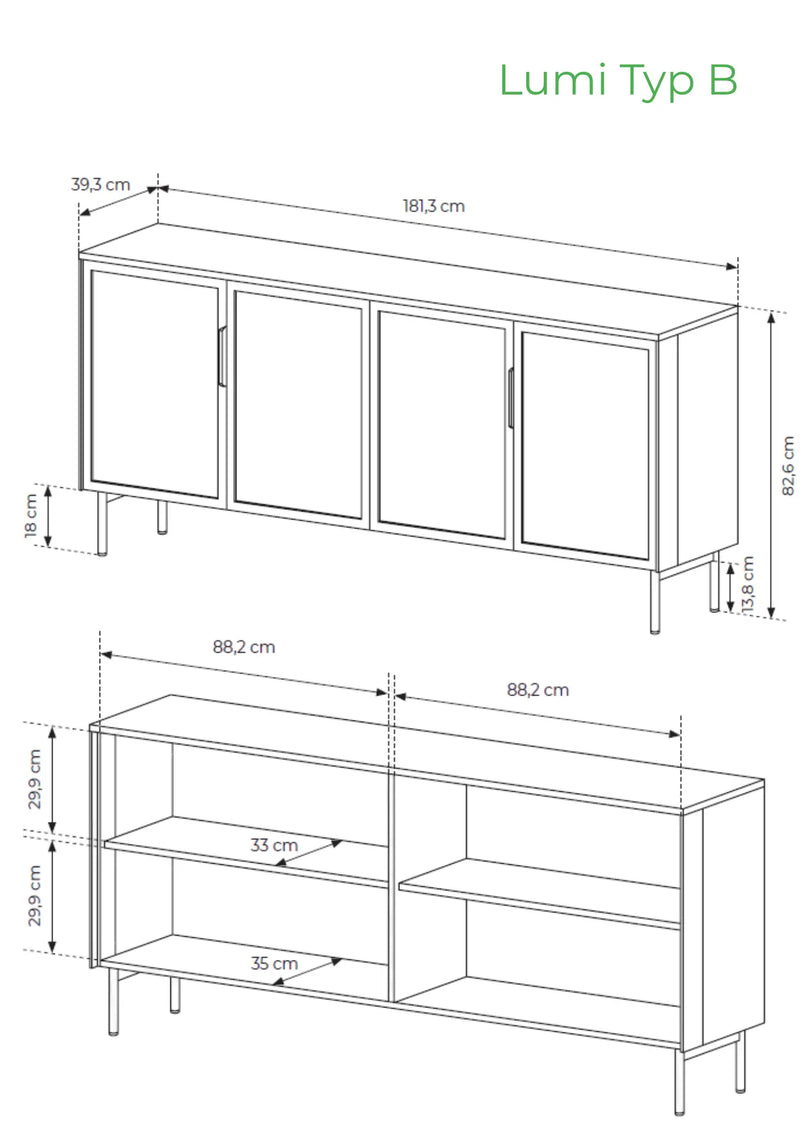 Rozmiary komody Lumi Typ B