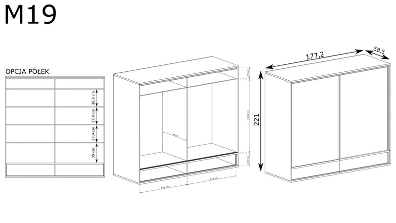 Wymiar szafy ubraniowej Monaco M19