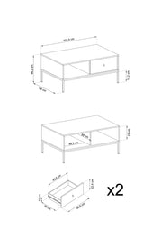 Ława do salonu Monolith L104 z szufladą i wymiarami