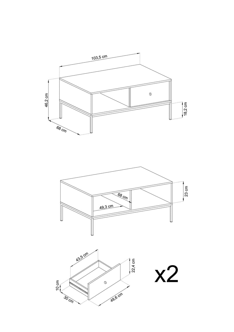 Ława do salonu Monolith L104 z szufladą i wymiarami