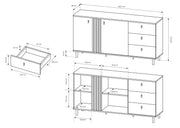 Komoda z szufladami i półkami wraz z wymiarami na szkicu
