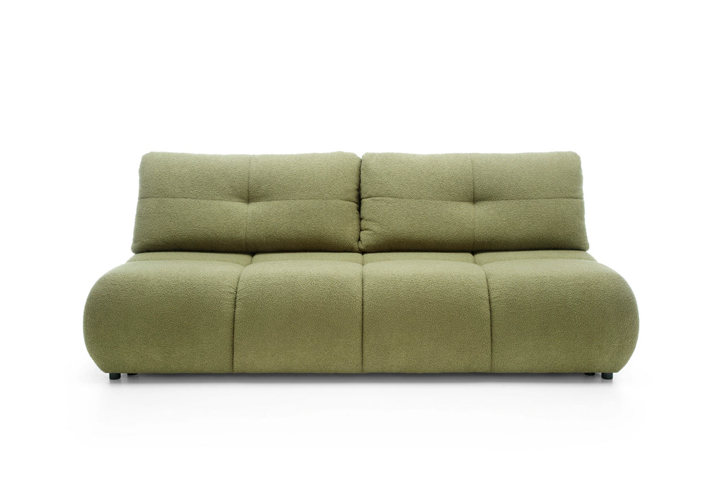 Zielona sofa z wciągami od przodu