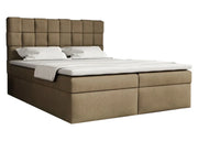 Beżowe łóżko kontynentalne z plecionym zagłowkiem