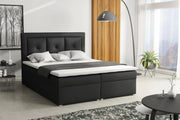 Czarne łóżko Modeno Plus Box z unikalnym zagłówkiem i dużym pojemnikiem na pościel w sypialni