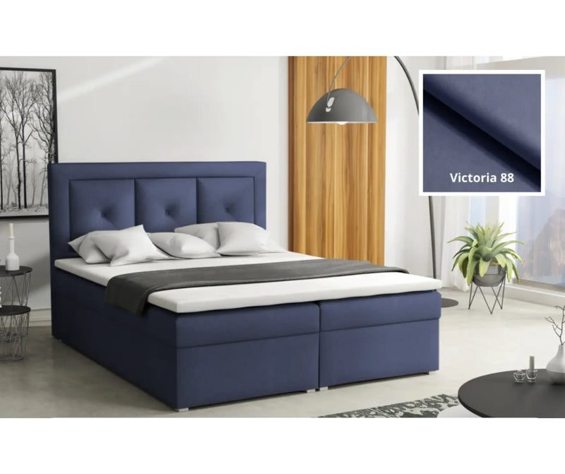 Granatowe łózko kontynentalne z toperem 