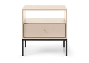 Beżowy stolik nocny z szufladą na czarnych nóżkach