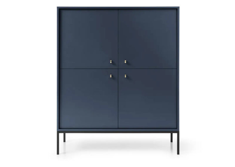 Wysoka komoda w granatowym kolorze na czarnych nogach!