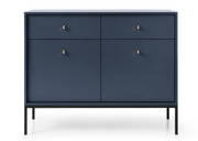 Komoda w ciemnym granatowym kolorze wraz ze złotymi uchytami