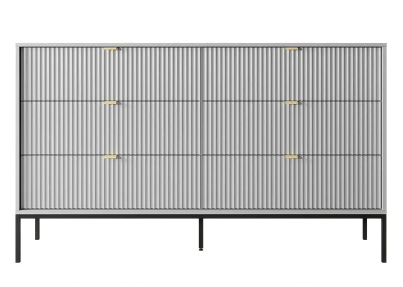 Szara komoda ryflowana z szufladami do Twojego salonu. Heydoo.pl